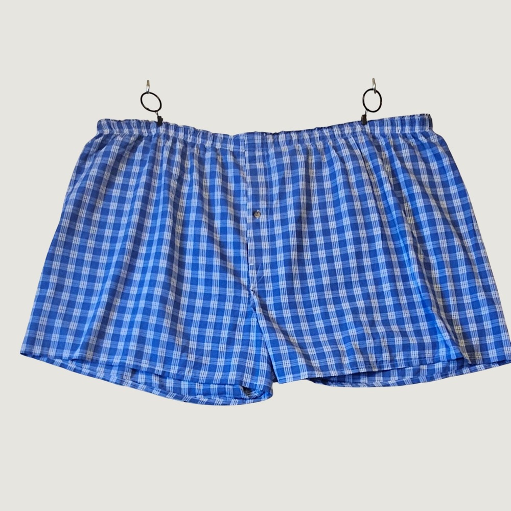 Harbor Bay Mens Plaid Boxer Shorts Blue White Button Fly 5XL